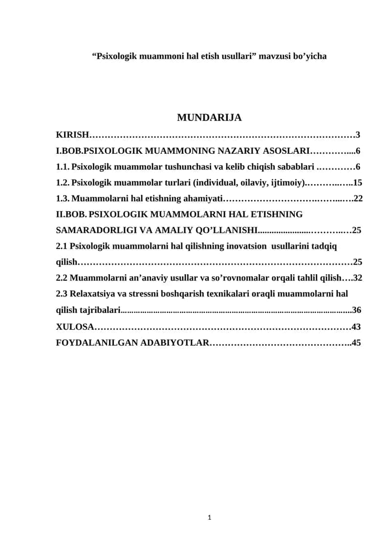 Psixologik muammoni hal etish usullari