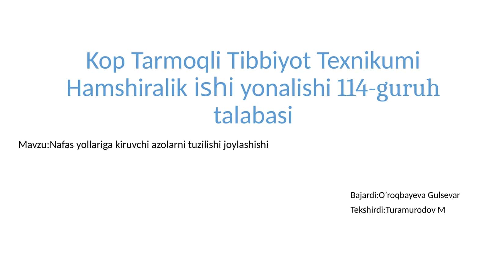 Kop Tarmoqli Tibbiyot Texnikumi Hamshiralikishiyonalishi114-guruhtalabasi