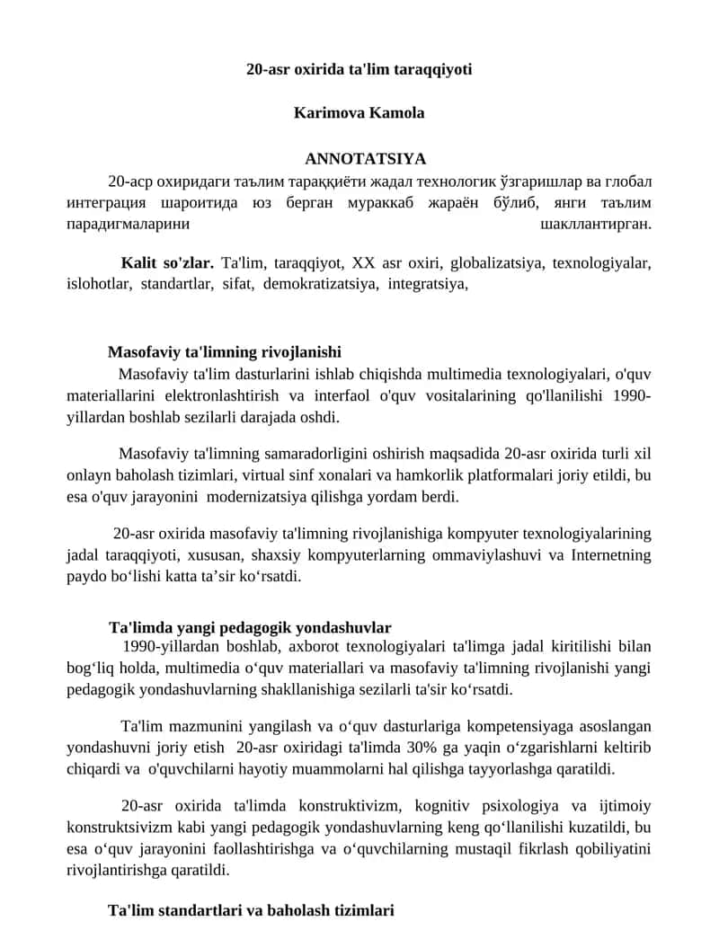 20-asr oxirida ta'lim taraqqiyoti