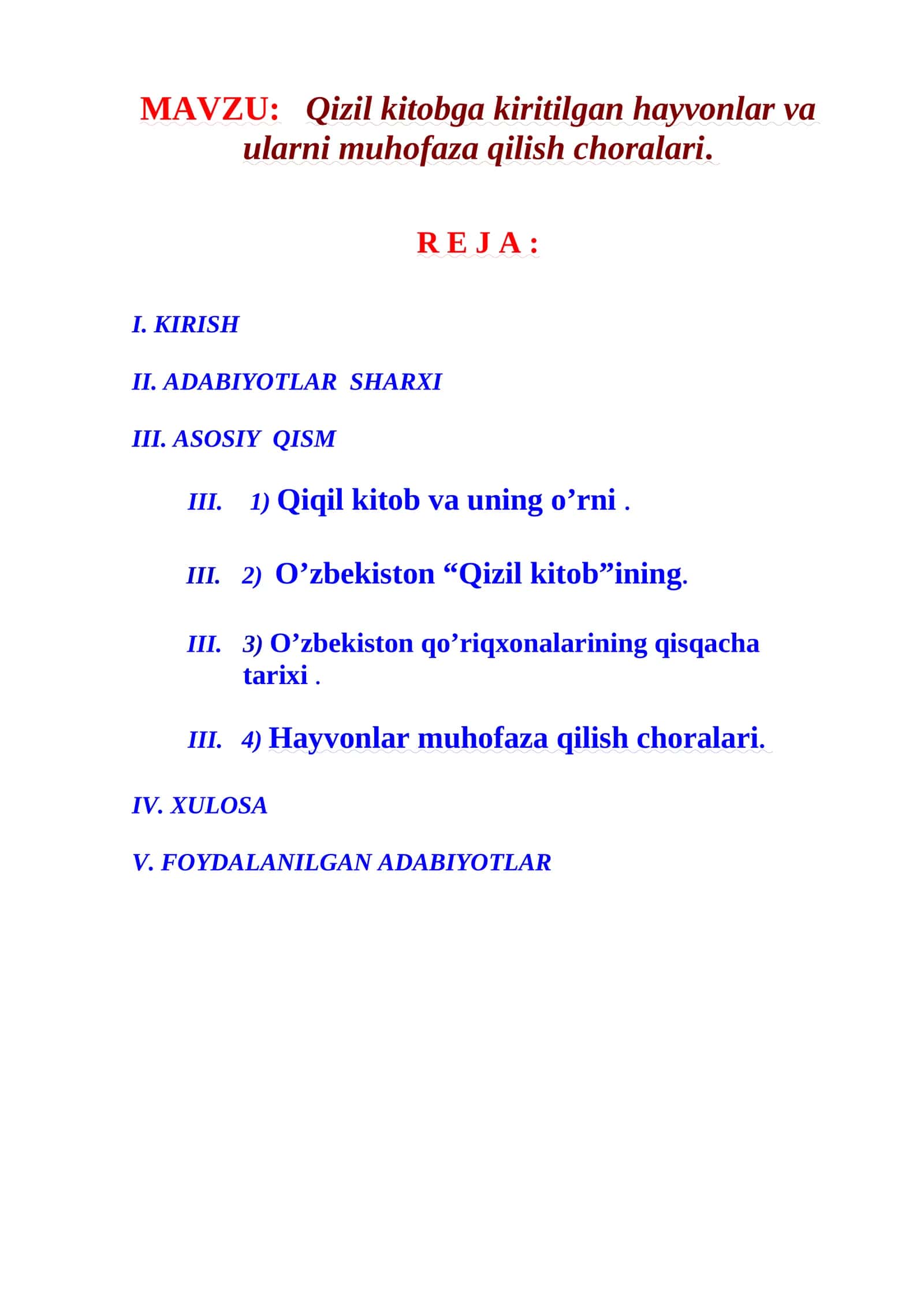 Qizil kitobga kiritilgan hayvonlar va ularni muhofaza qilish choralari