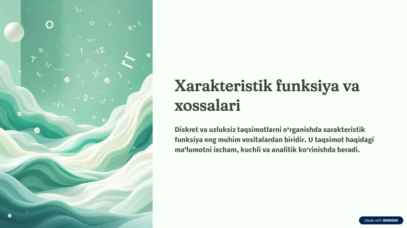 Xarakteristik funksiya va xossalari
