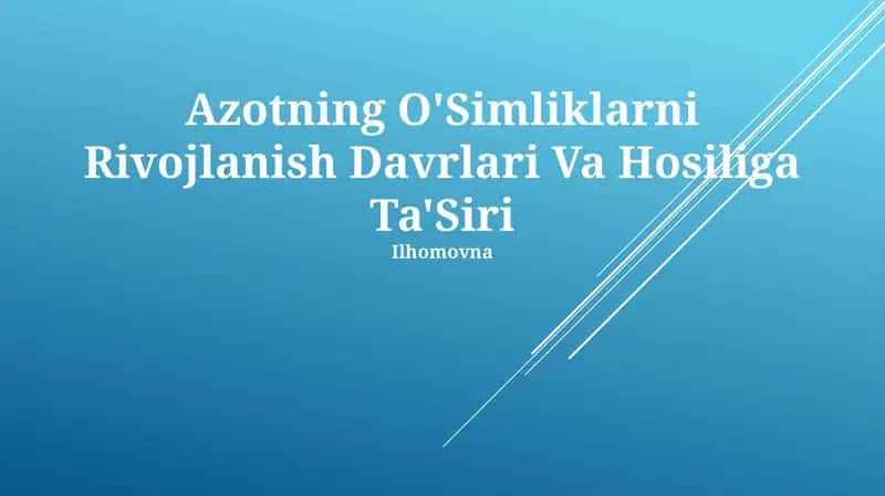 Azotning O'Simliklarni Rivojlanish Davrlari Va Hosiliga Ta'Siri