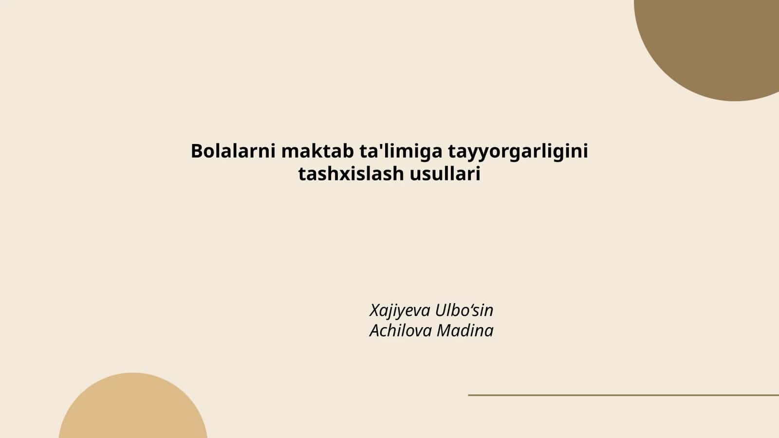 Bolalarni maktab ta'limiga tayyorgarligini tashxislash usullari