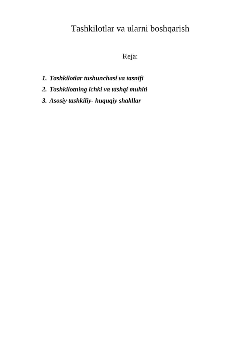 Tashkilotlar va ularni boshqarish