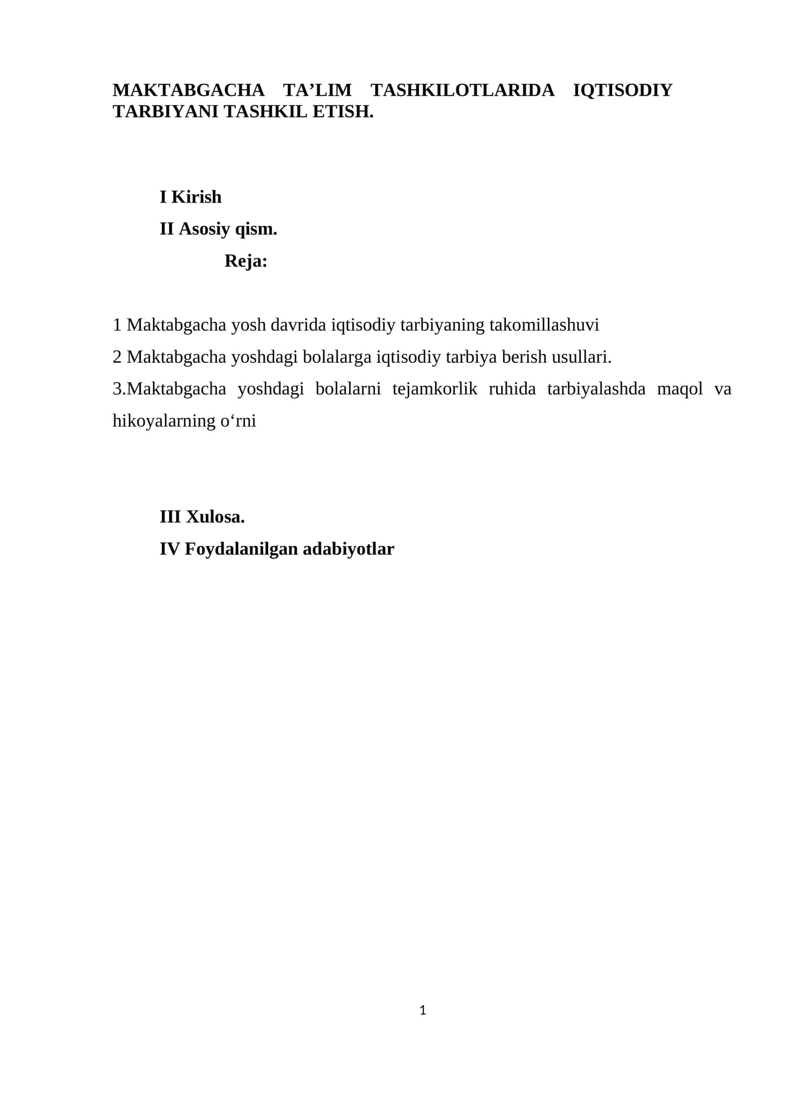 MAKTABGACHA TA’LIM TASHKILOTLARIDA IQTISODIY TARBIYANI TASHKIL ETISH