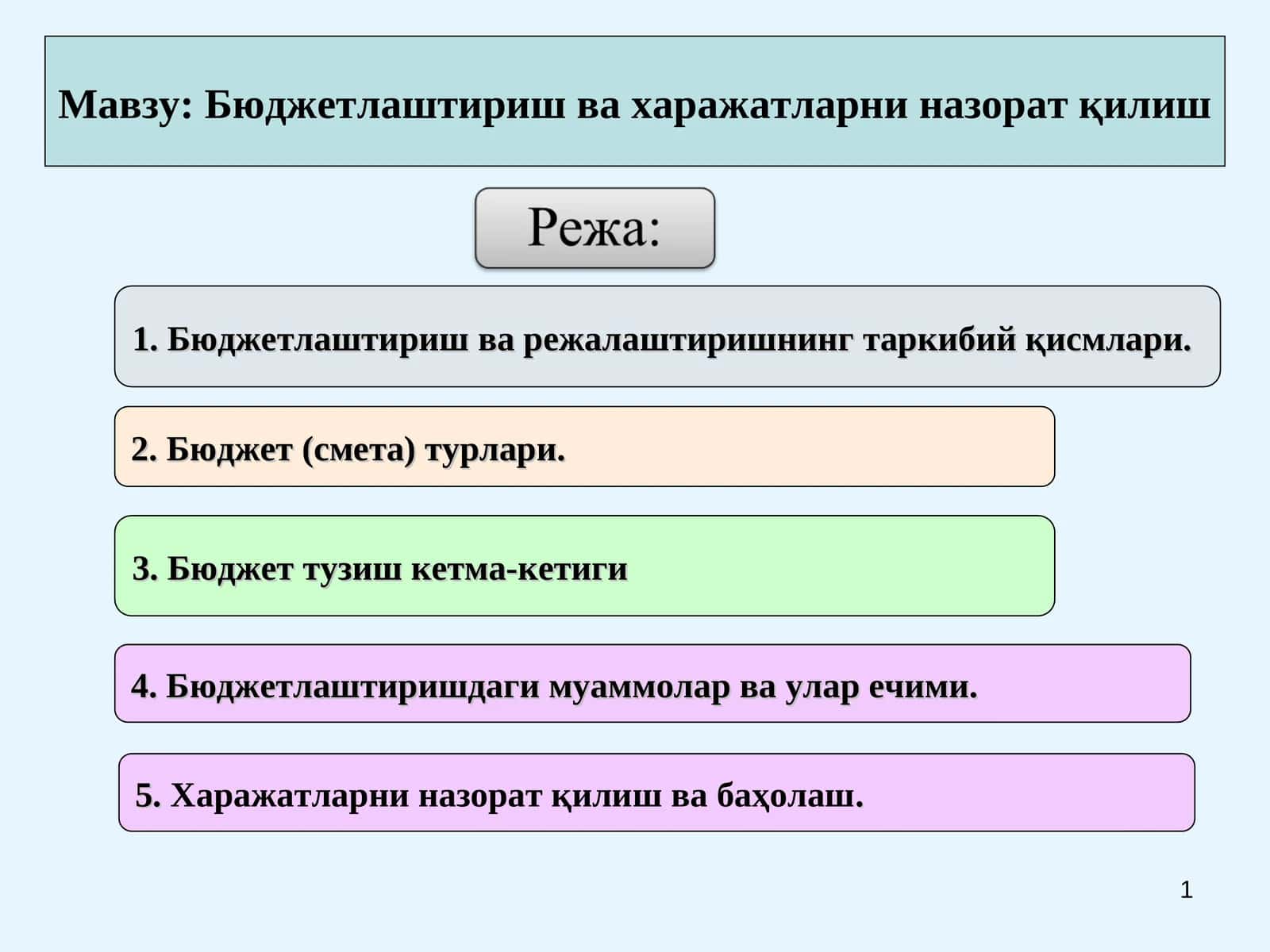 Бюджетлаштириш ва харажатларни назорат қилиш
