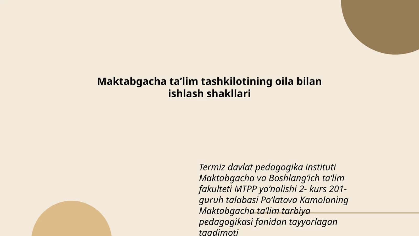 Maktabgacha taʼlim tashkilotining oila bilan ishlash shakllari