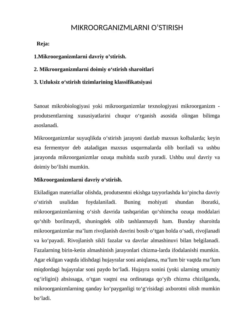 MIKROORGANIZMLARNI O’STIRISH