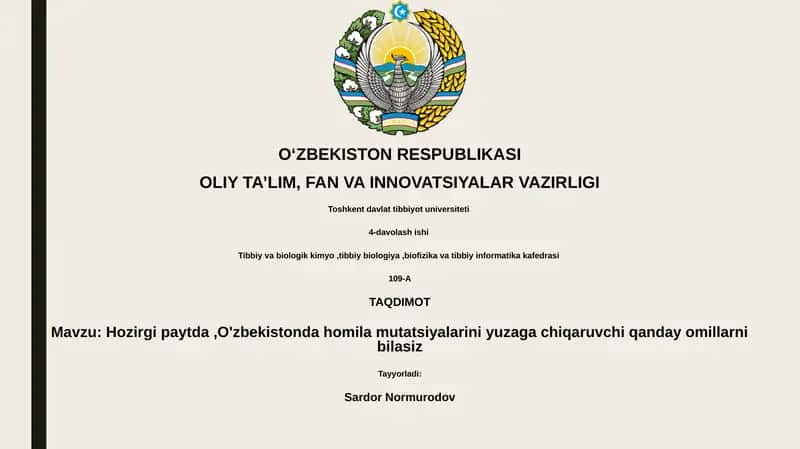 O'zbekistonda homila mutatsiyalarini yuzaga chiqaruvchi omillar