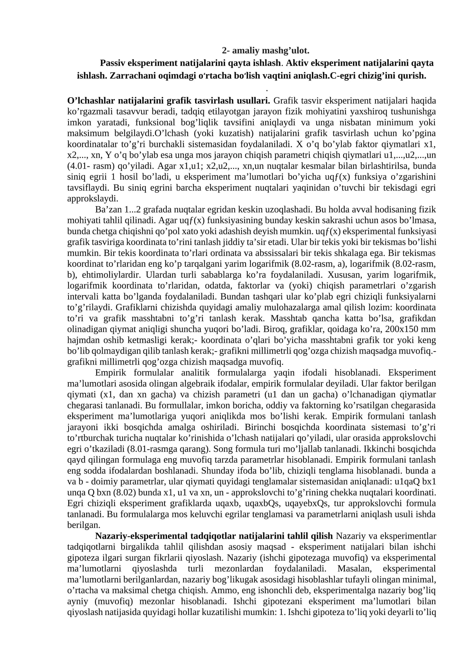 O'lchashlar natijalarini grafik tasvirlash usullari