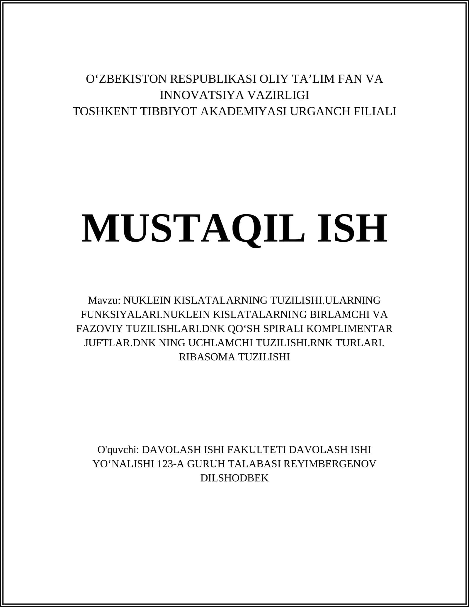 NUKLEIN KISLATALARNING TUZILISHI