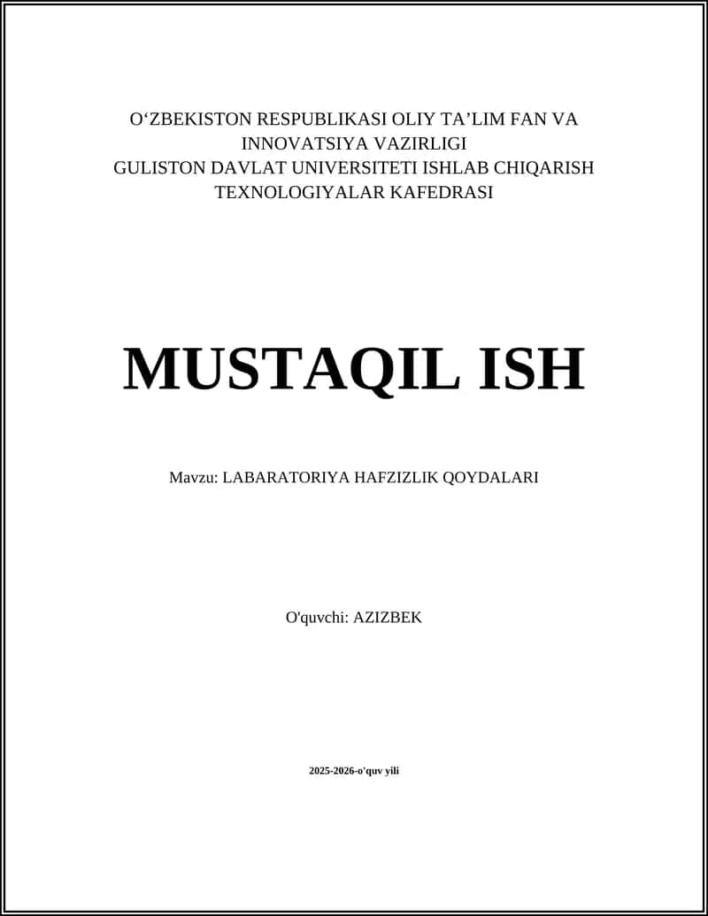 LABARATORIYA HAFZIZLIK QOYDALARI