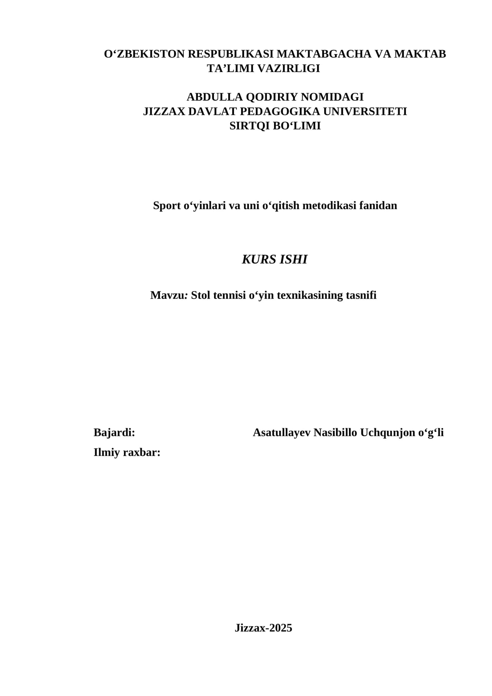 Stol tennisi o‘yin texnikasining tasnifi