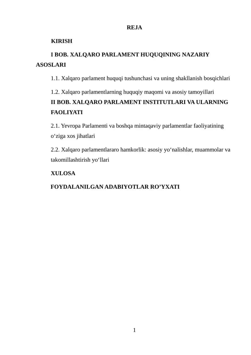 Xalqaro Parlament Huquqining Nazariy Asoslari