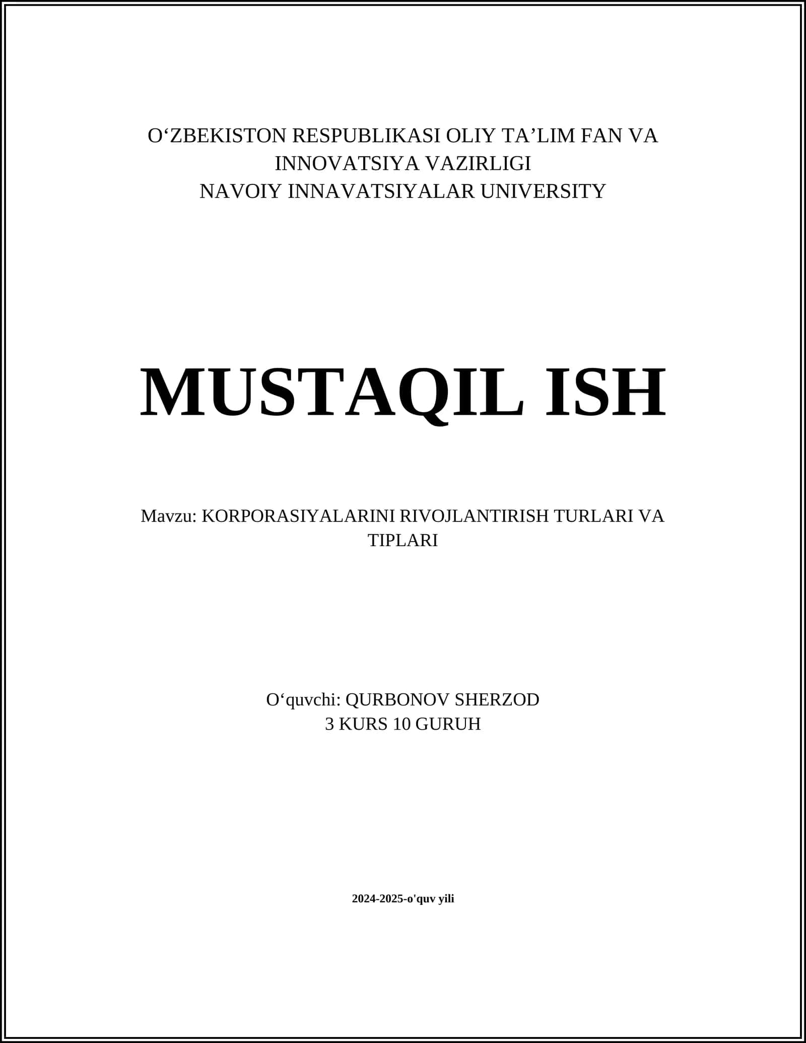 KORPORASIYALARINI RIVOJLANTIRISH TURLARI VA TIPLARI