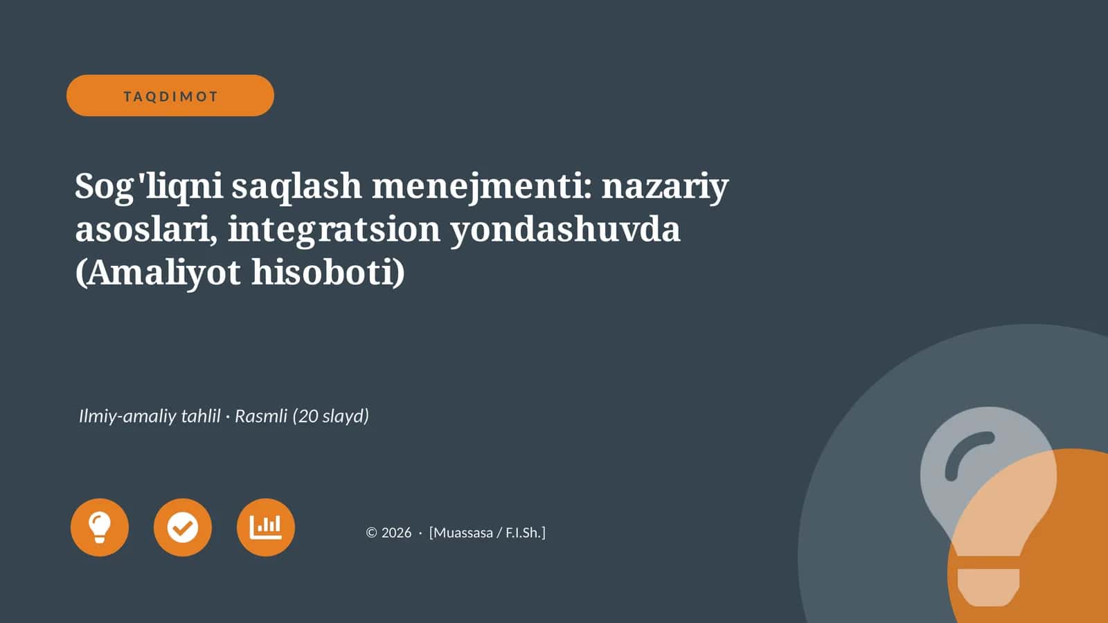 Sog'liqni saqlash menejmenti: nazariy asoslari, integratsion yondashuvda (Amaliyot hisoboti)