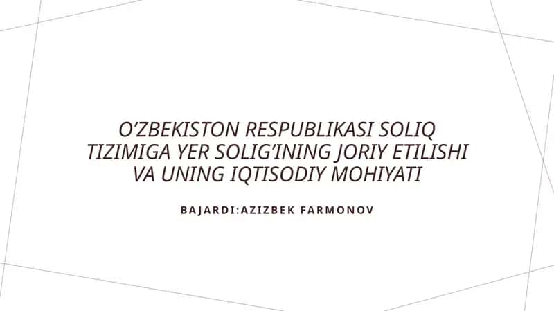 Yer solig’ining joriy etilishi va uning iqtisodiy mohiyati