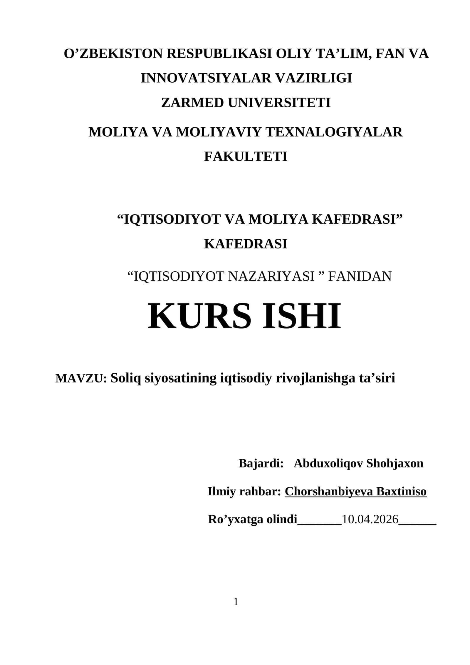 Soliq siyosatining iqtisodiy rivojlanishga ta’siri