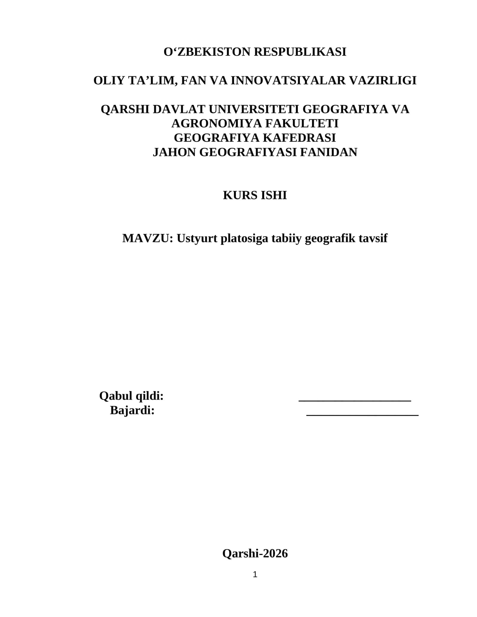 Ustyurt platosiga tabiiy geografik tavsif