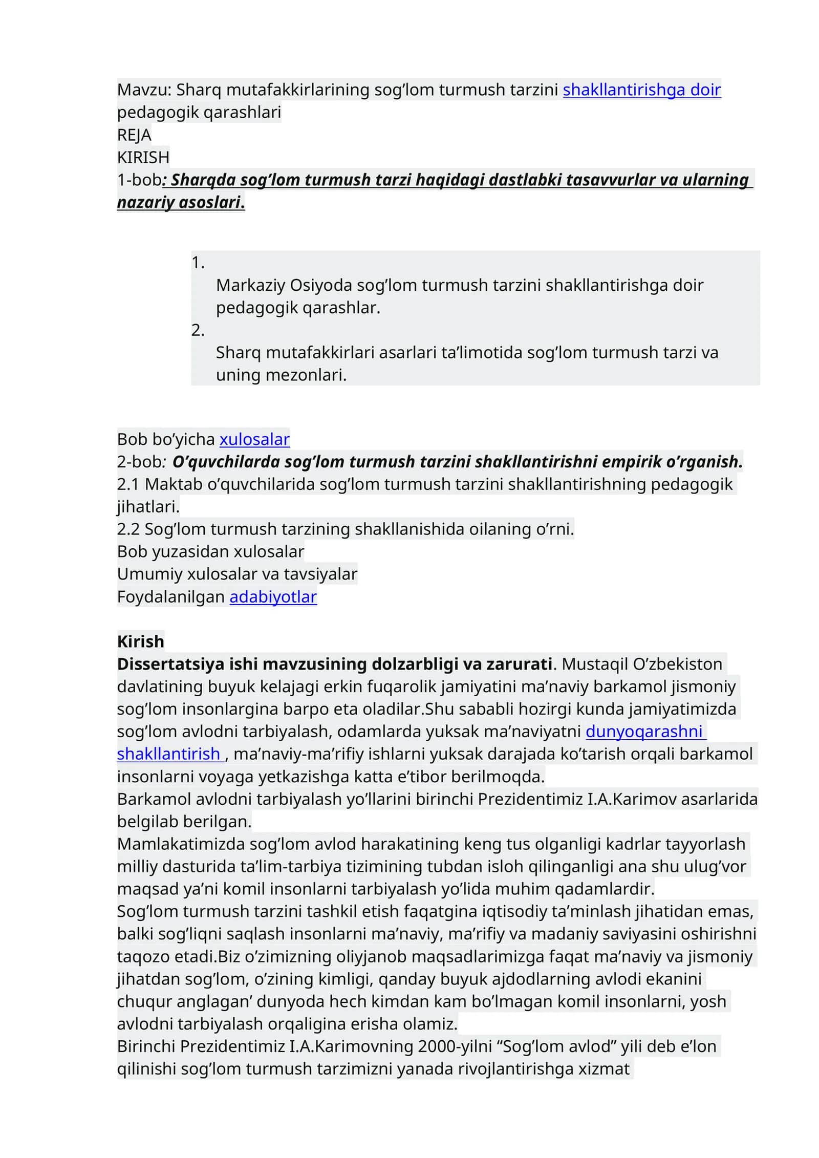 Sharq mutafakkirlarining sog’lom turmush tarzinishakllantirishga doir pedagogik qarashlari
