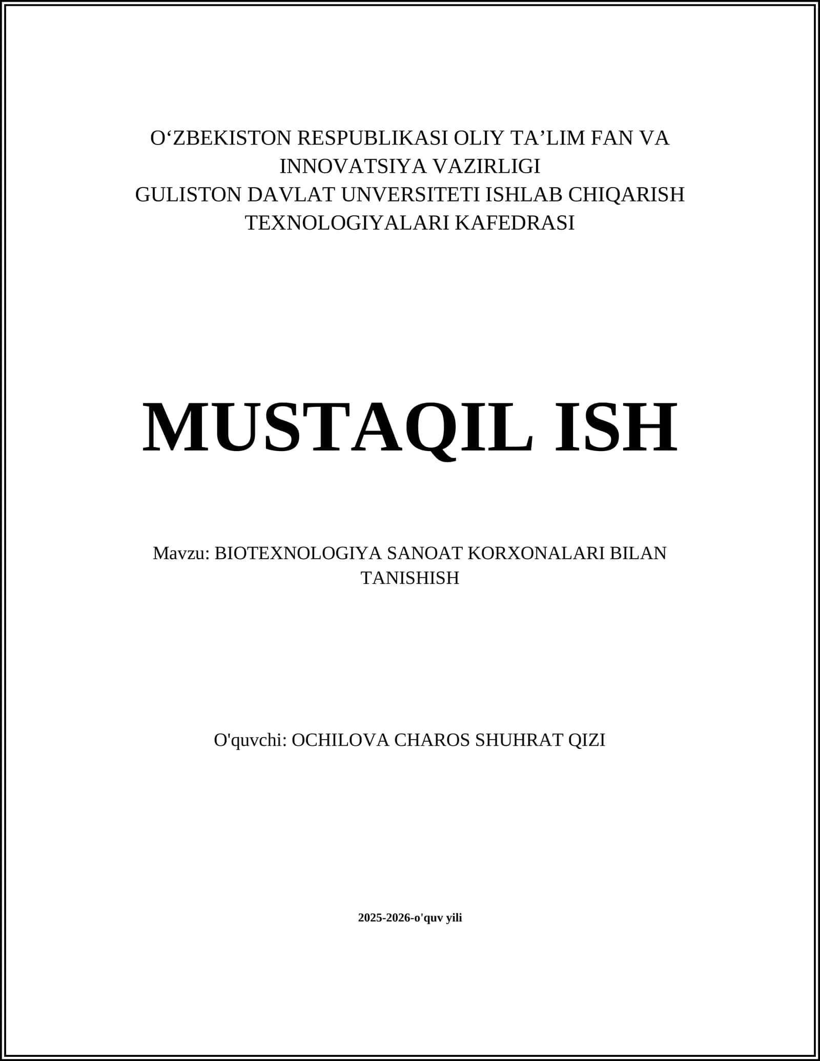 BIOTEXNOLOGIYA SANOAT KORXONALARI BILAN TANISHISH
