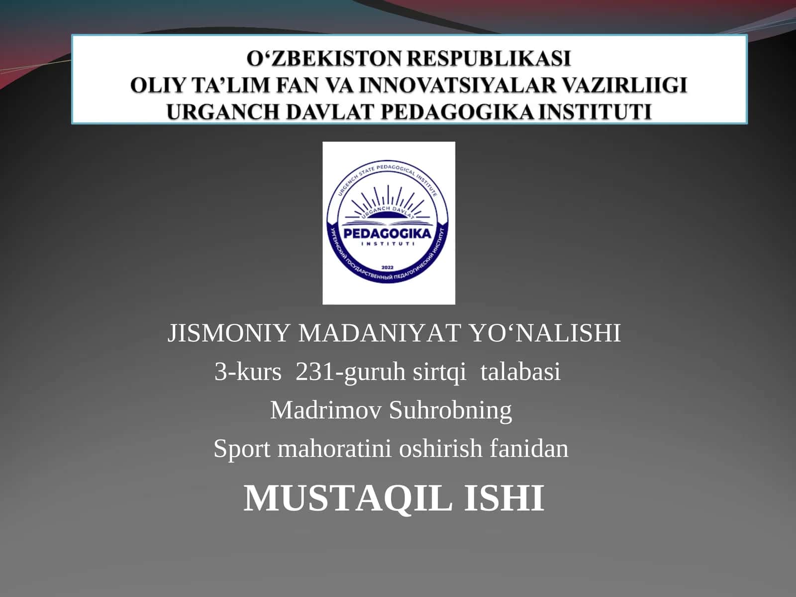 JISMONIY MADANIYAT YO'NALISHI