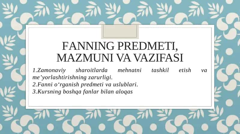 Fanning predmeti, mazmuni va vazifasi