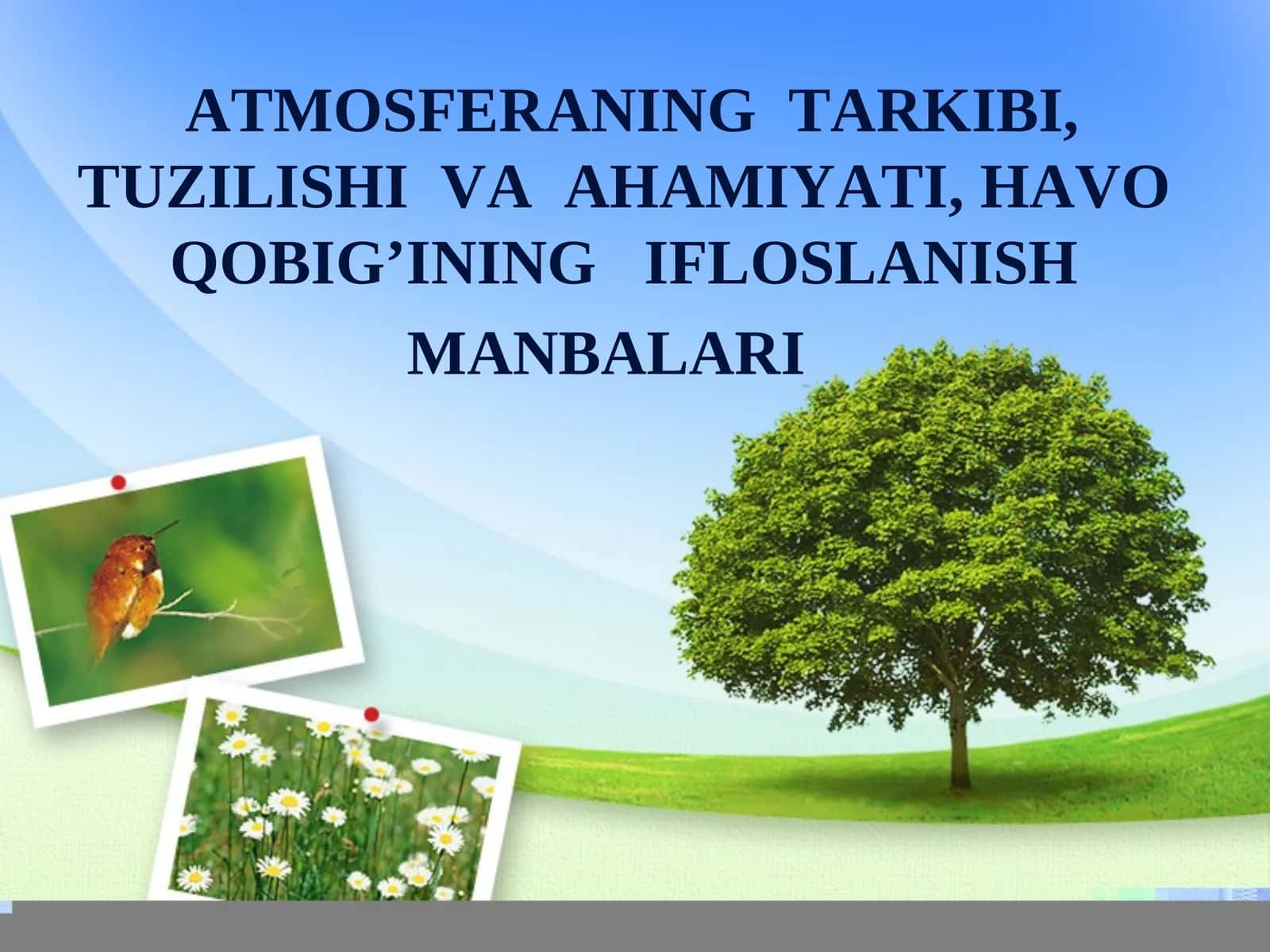 ATMOSFERANING TARKIBI, TUZILISHI VA AHAMIYATI, HAVO QOBIG’INING IFLOSLANISH MANBALARI