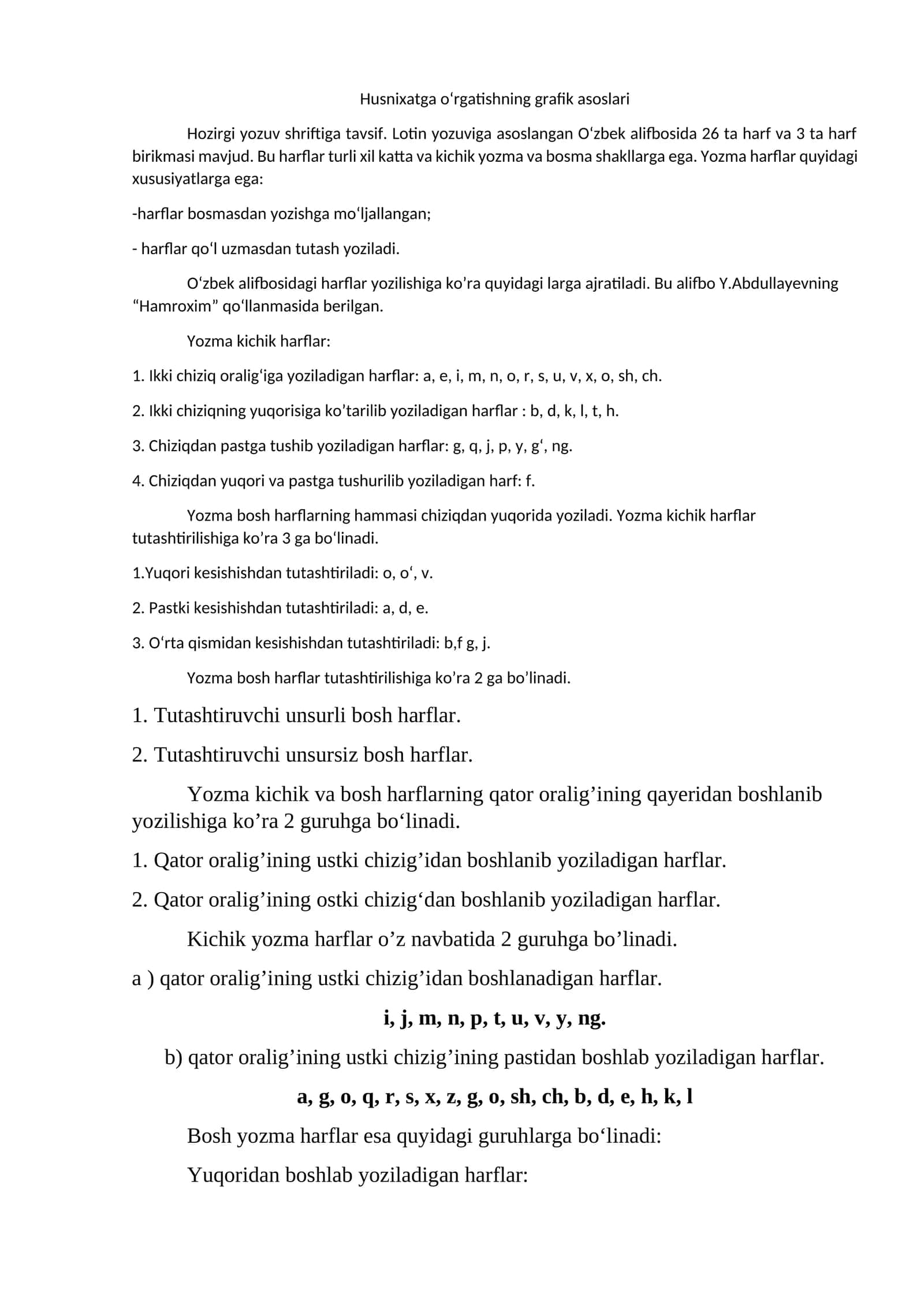 Husnixatga o‘rgatishning grafik asoslari