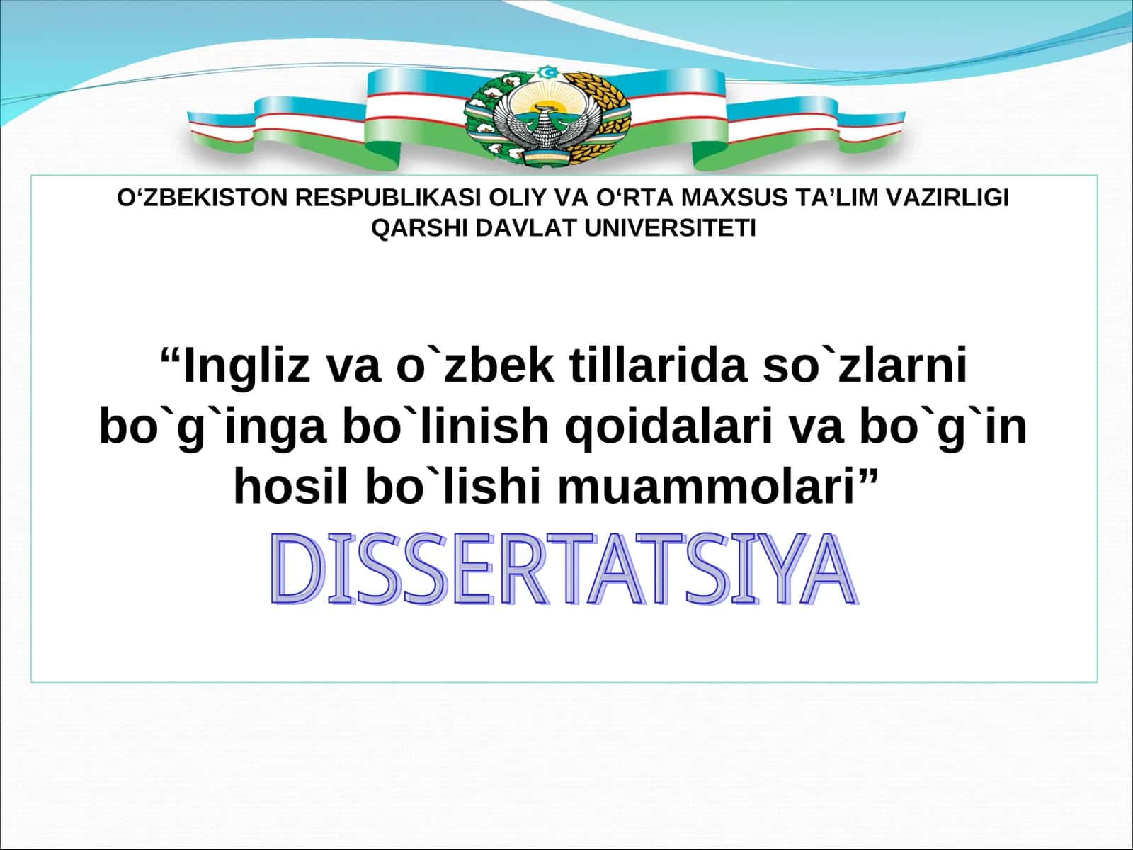 Ingliz va o`zbek tillarida so`zlarni bo`g`inga bo`linish qoidalari va bo`g`in hosil bo`lishi muammolari