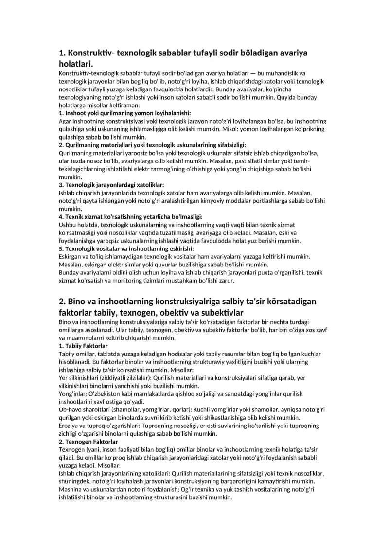 Konstruktiv-texnologik sabablar tufayli sodir bõladigan avariya holatlari