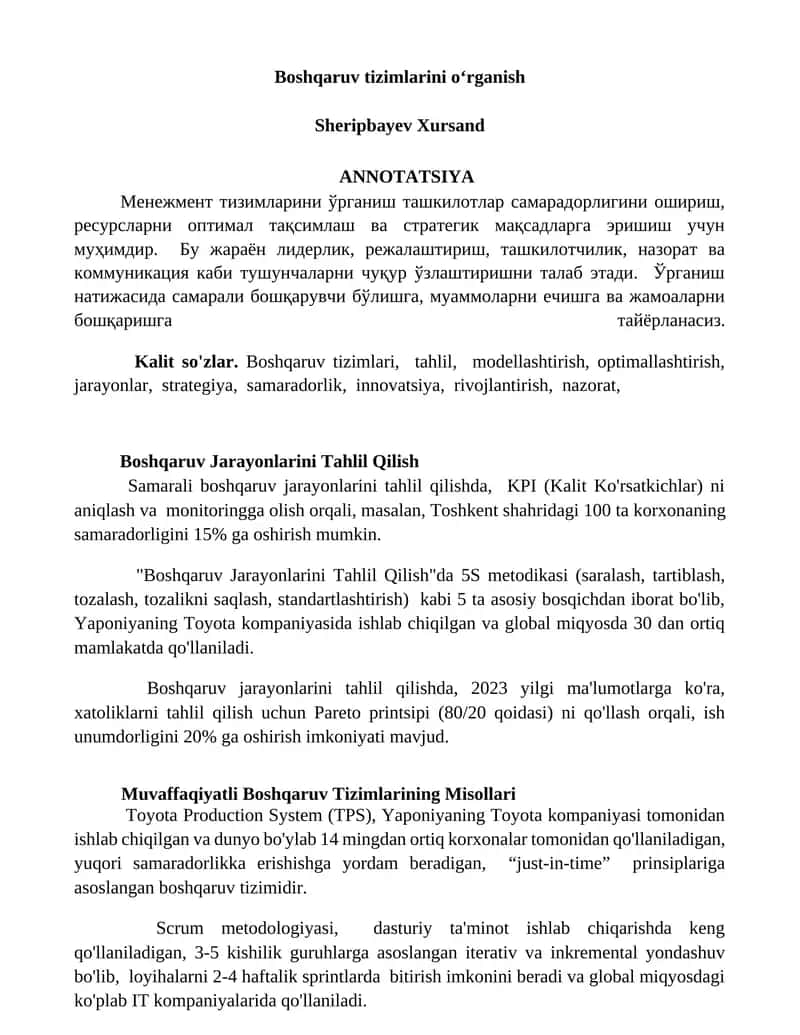 Boshqaruv tizimlarini o'rganish