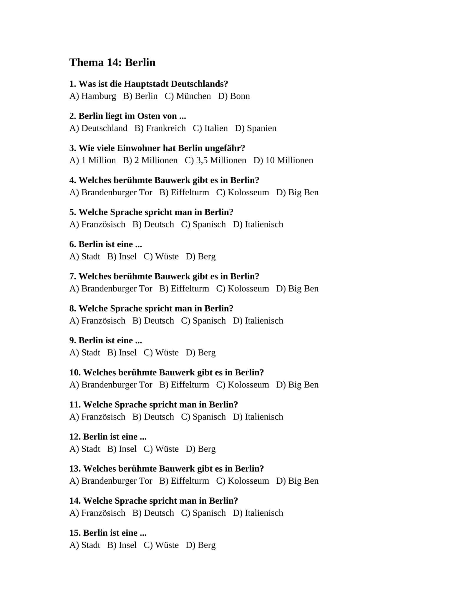 Nemis tilidan mustaqil talim uchun testlar 90 ta (Berlin sport Unsere Uni)