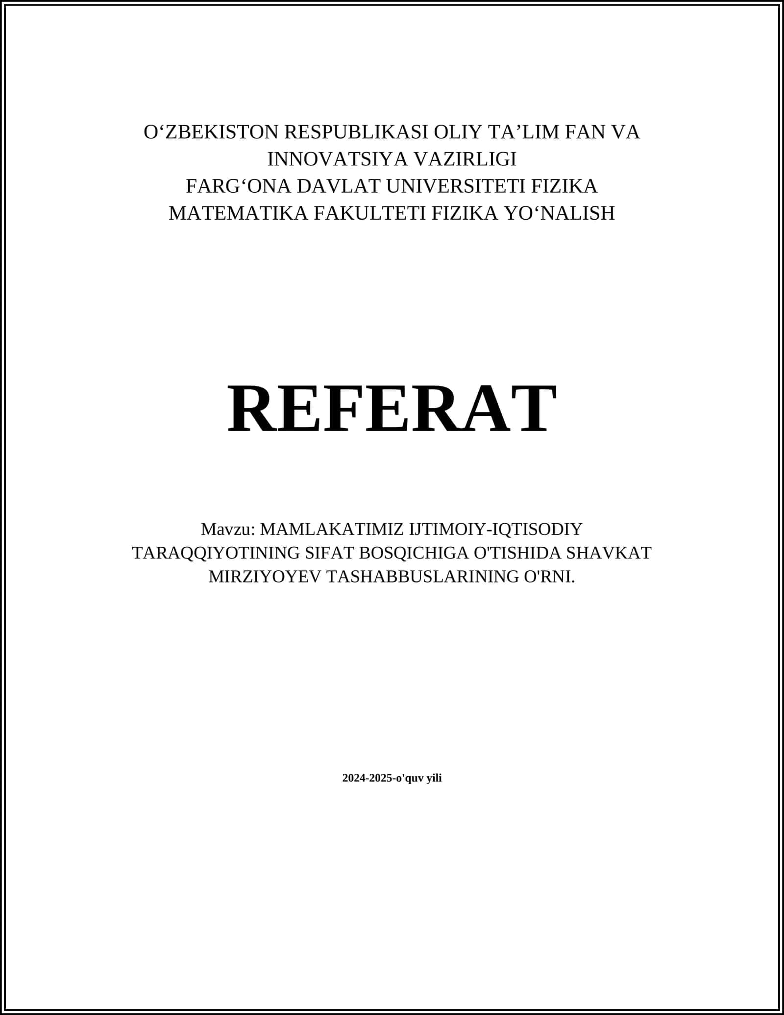 MAMLAKATIMIZ IJTIMOIY-IQTISODIY TARAQQIYOTINING SIFAT BOSQICHIGA O'TISHIDA SHAVKAT MIRZIYOYEV TASHABBUSLARINING O'RNI