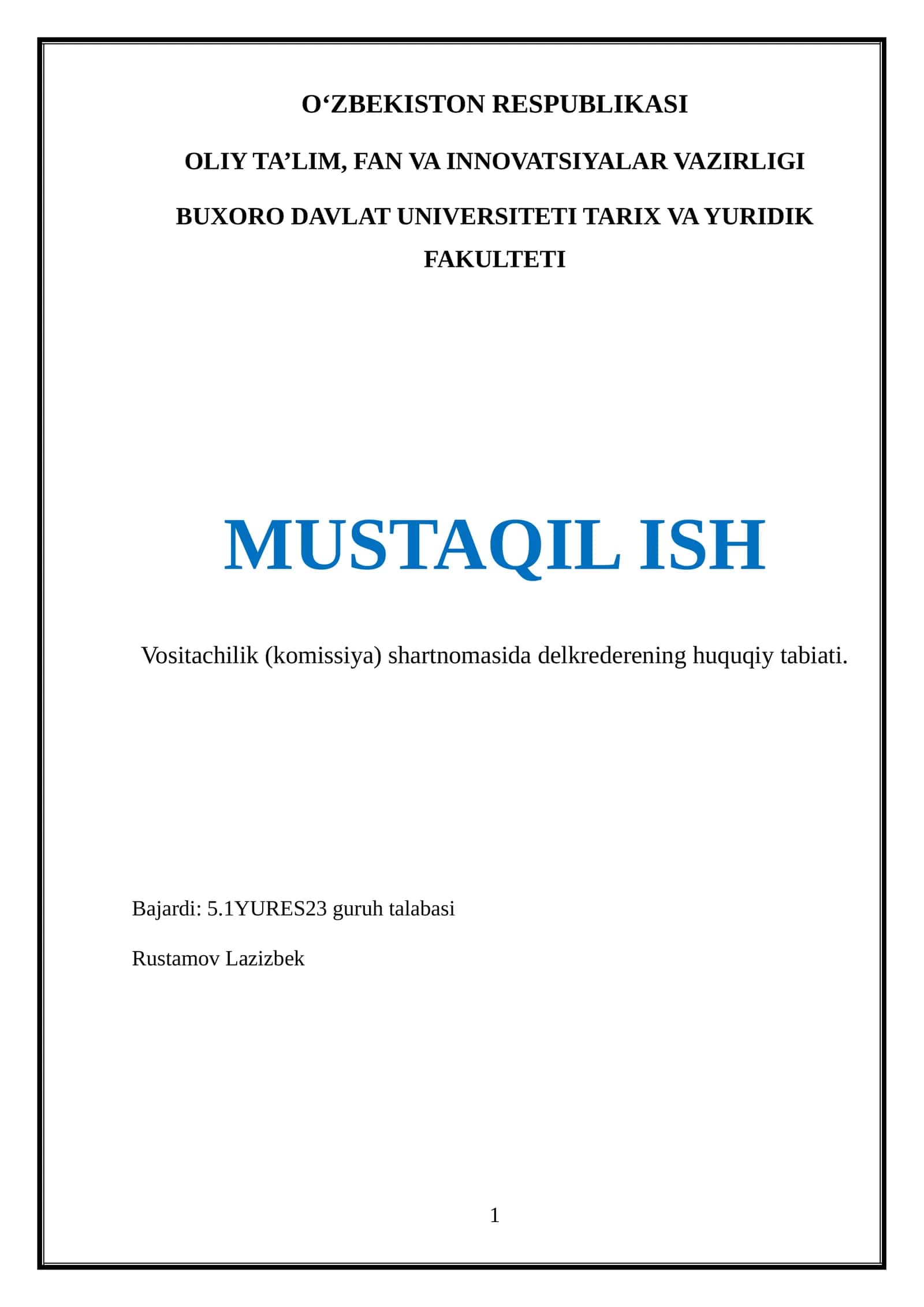 Vositachilik (komissiya) shartnomasida delkrederen