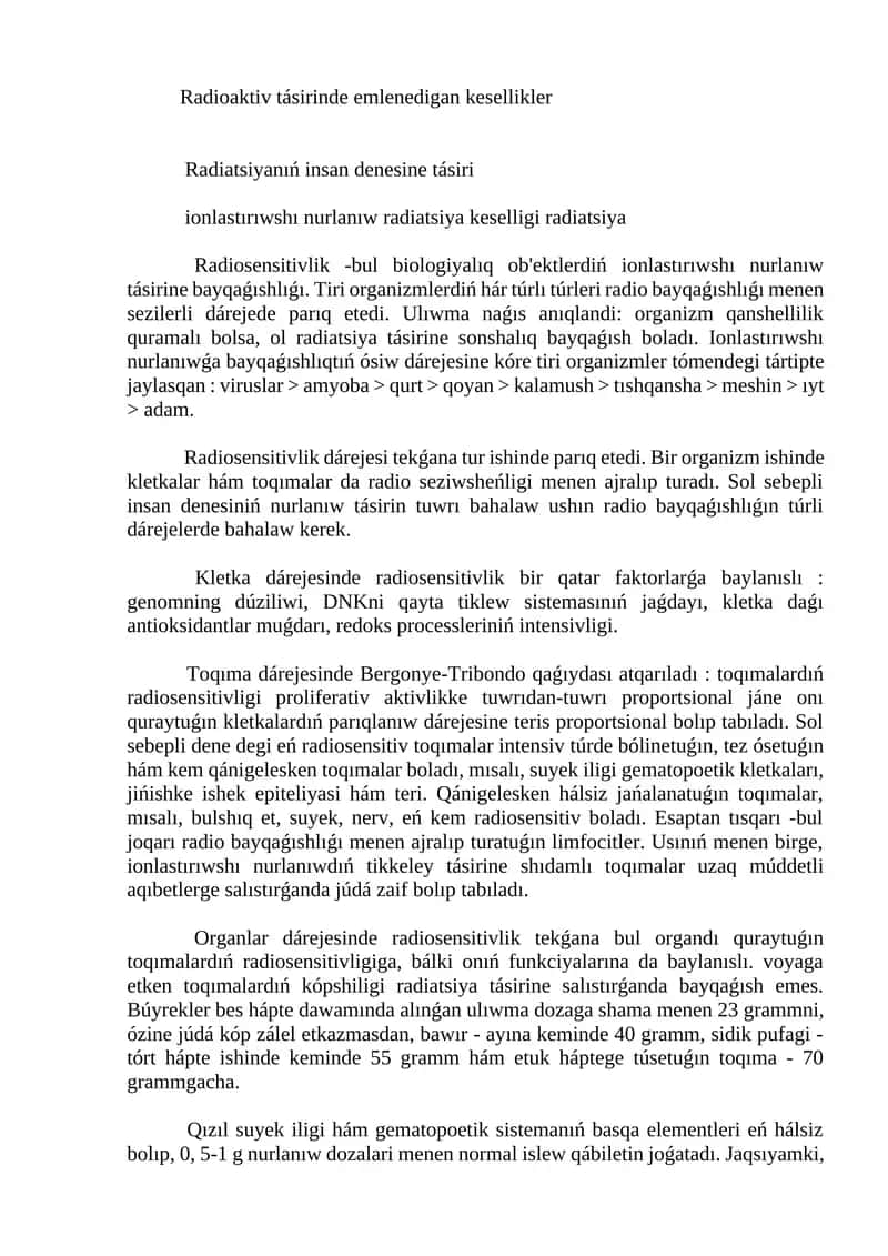 Radioaktiv tásirinde emlenedigan kesellikler