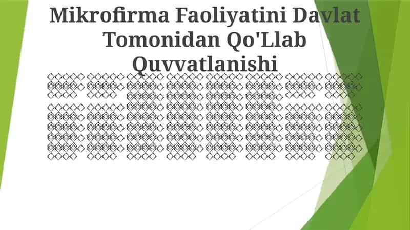 Mikrofirma Faoliyatini Davlat Tomonidan Qo'Llab Quvvatlanishi