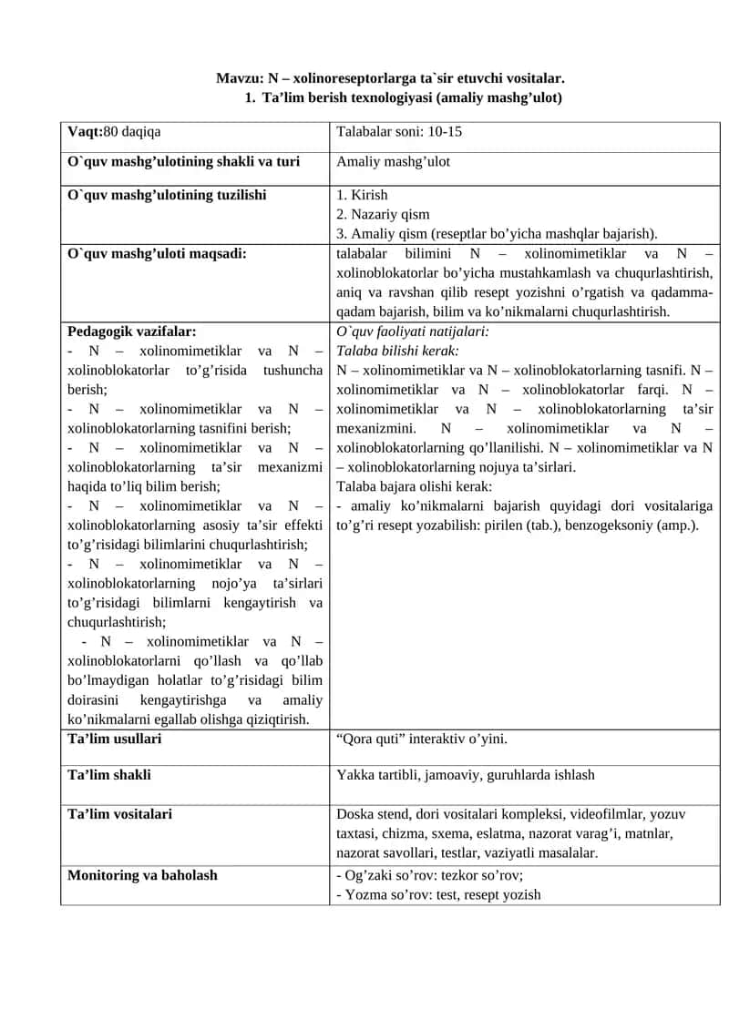 N - xolinoreseptorlarga ta`sir etuvchi vositalar