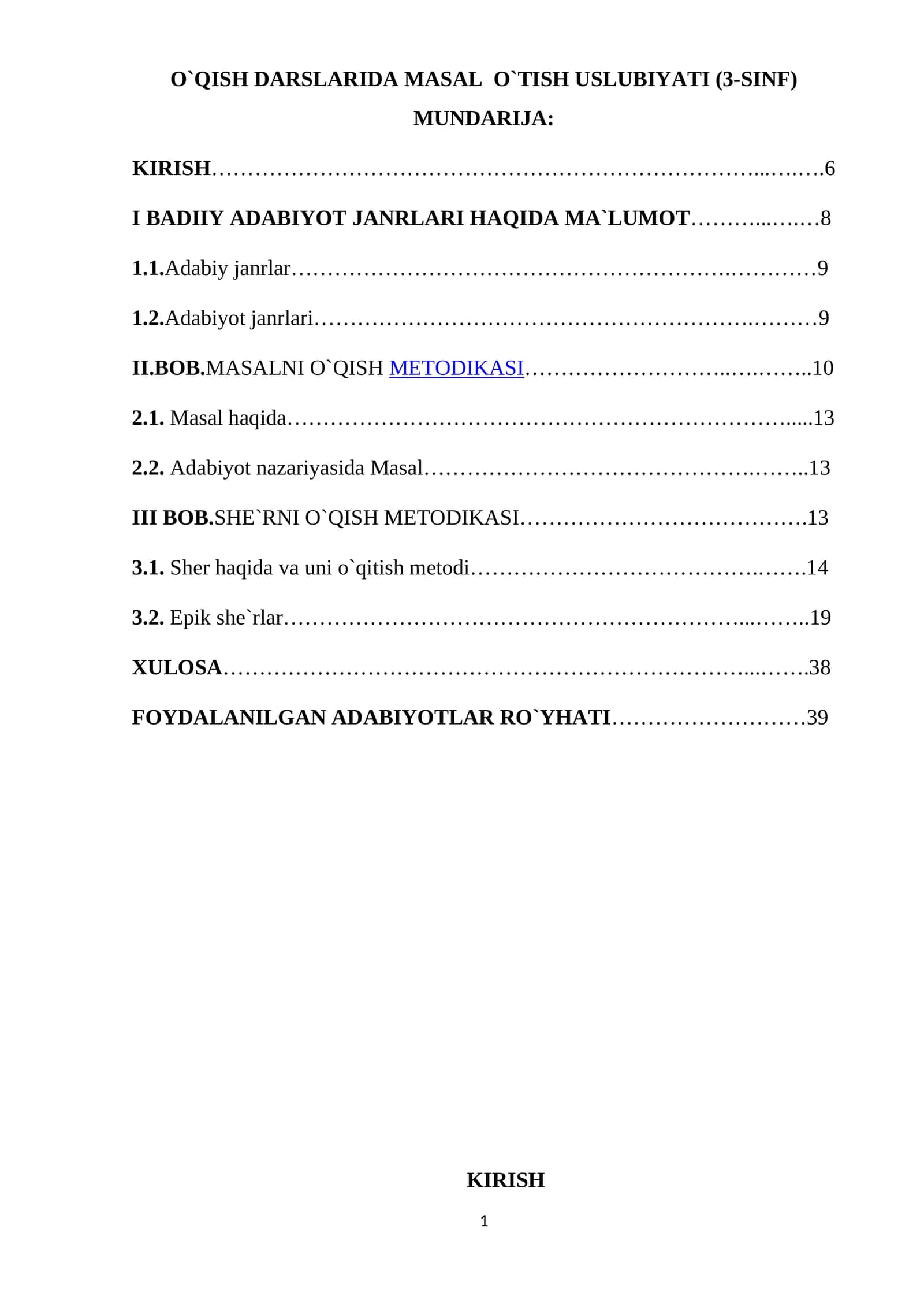 O`QISH DARSLARIDA MASAL O`TISH USLUBIYATI (3-SINF)