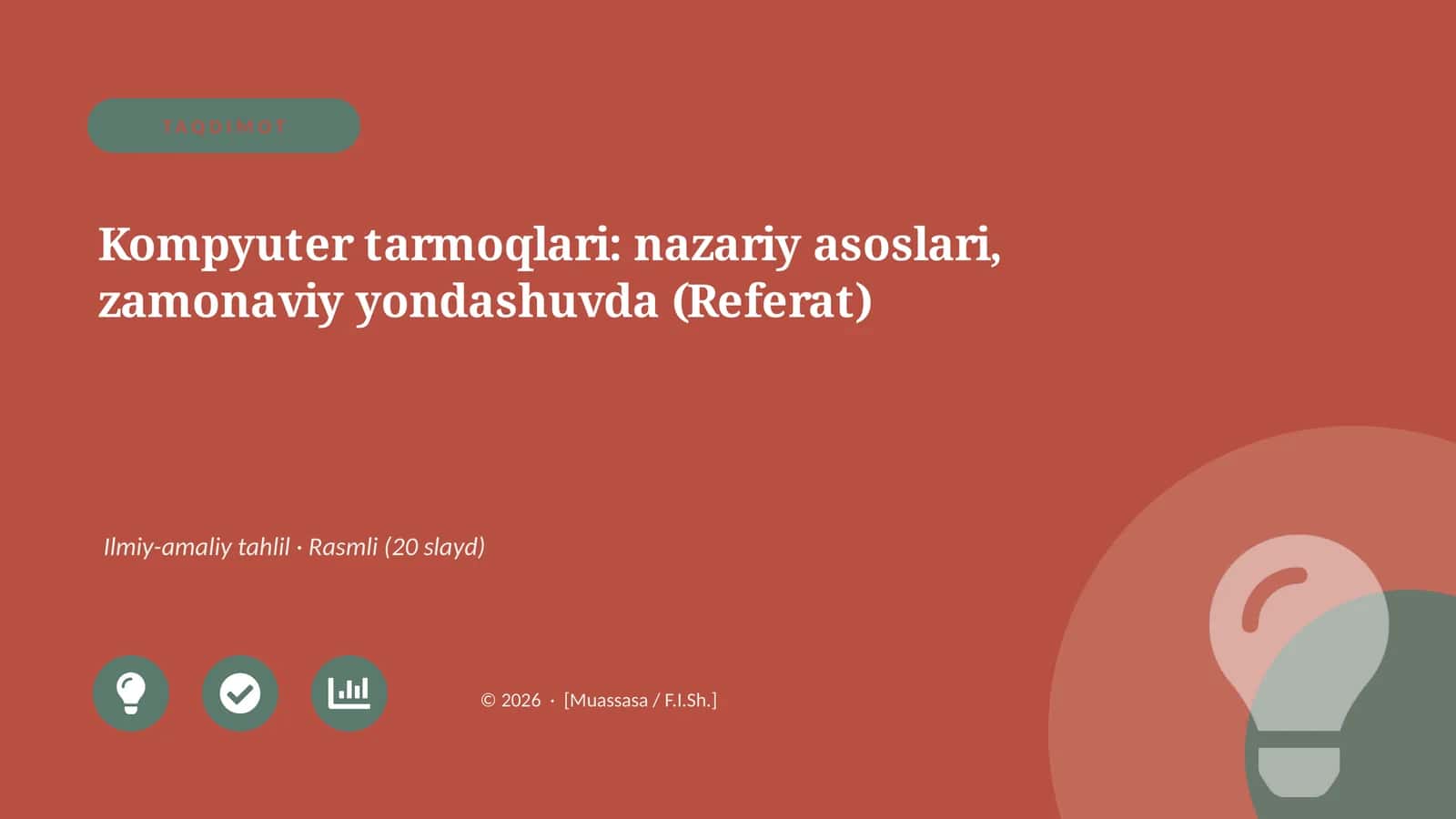 Kompyuter tarmoqlari: nazariy asoslari, zamonaviy yondashuvda (Referat)