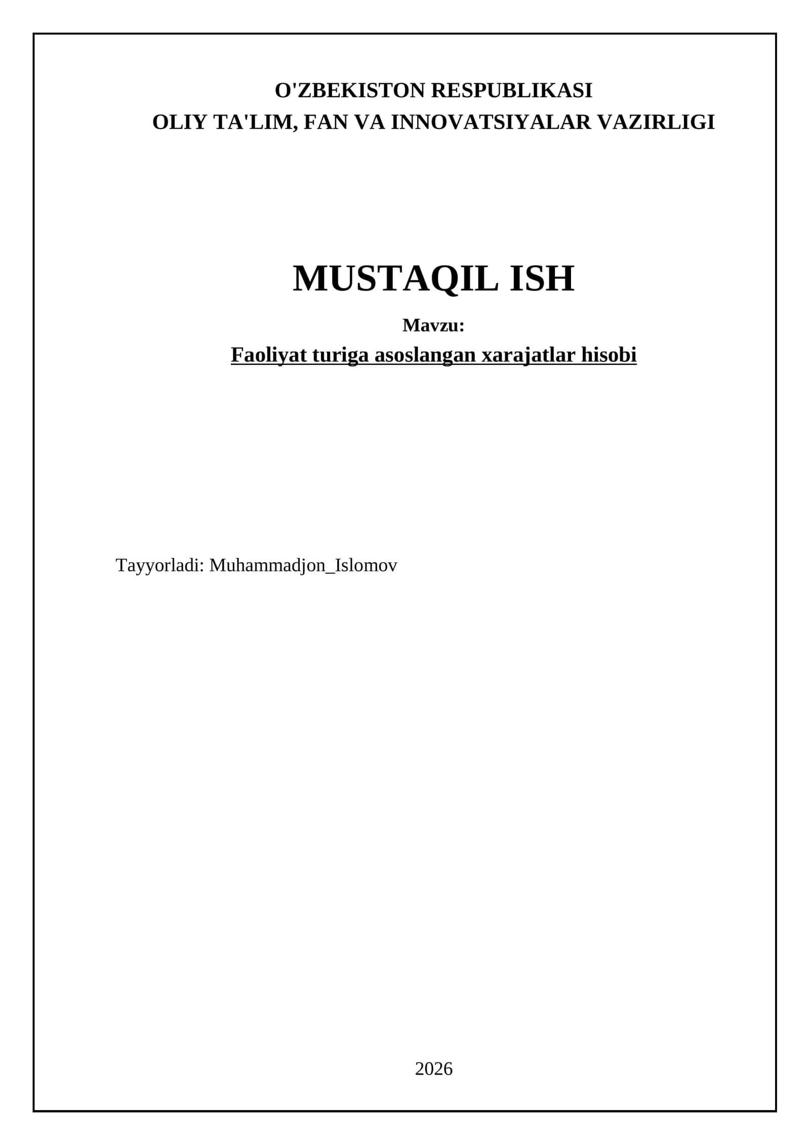 Faoliyat turiga asoslangan xarajatlar hisobi