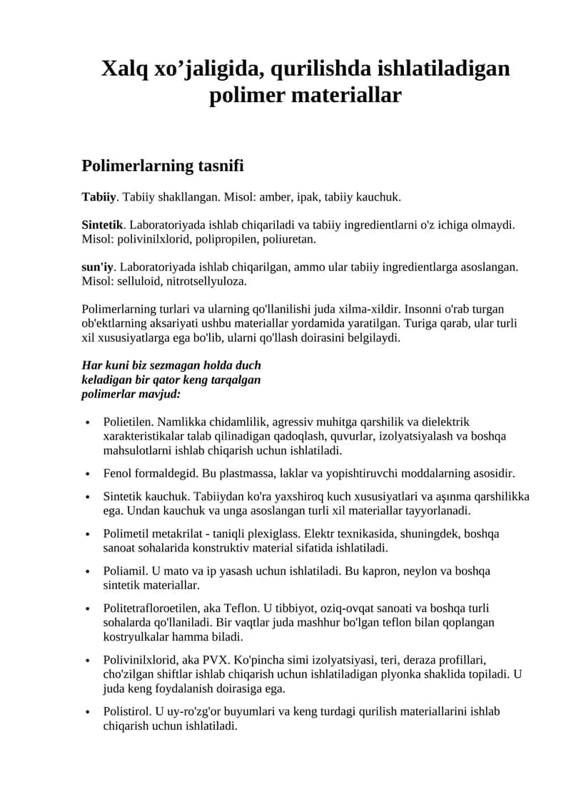 Polimer materiallar