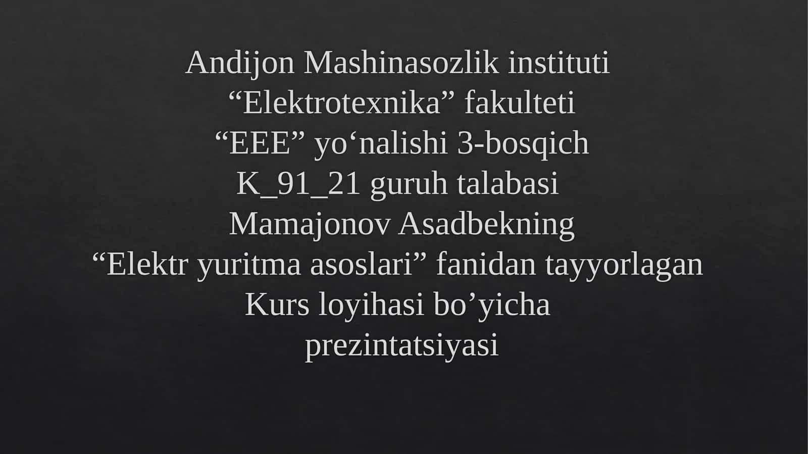 Elektryuritmaasoslari Kurs Loyihasi