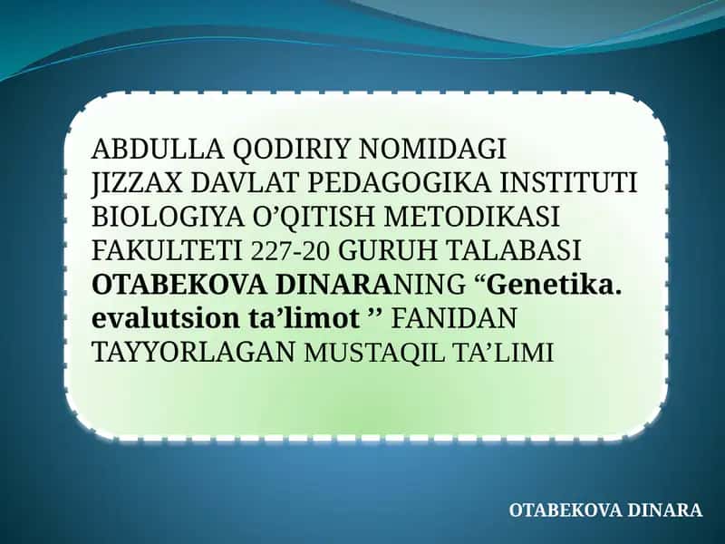 Genetika. evalutsion ta’limot