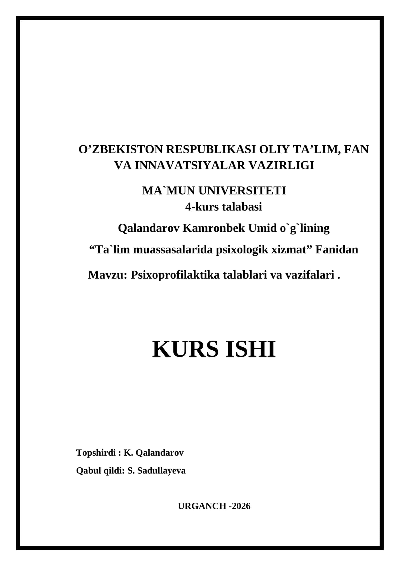 Psixoprofilaktika talablari va vazifalari
