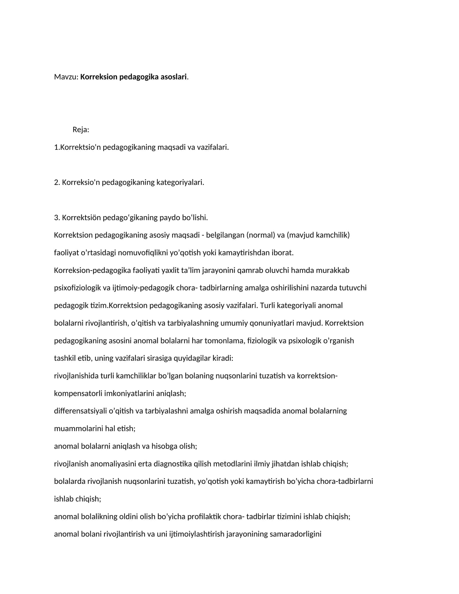 Korreksion pedagogika asoslari
