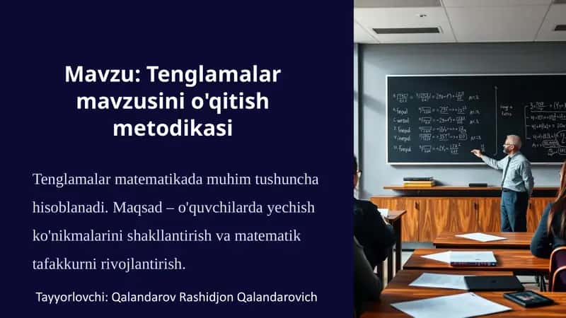 Tenglamalarmavzusini o'qitish metodikasi