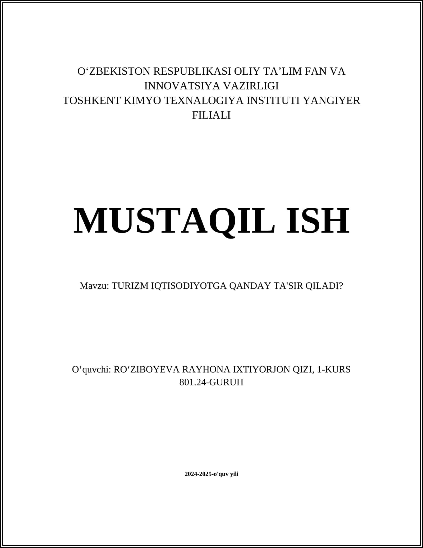 TURIZM IQTISODIYOTGA QANDAY TA'SIR QILADI?