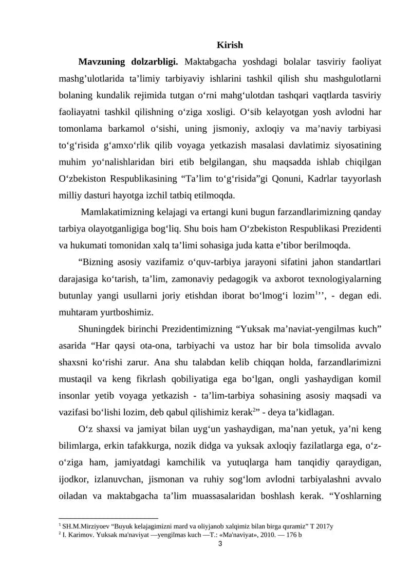 Maktabgacha yoshdagi bolalar tasviriy faoliyat mashg’ulotlari