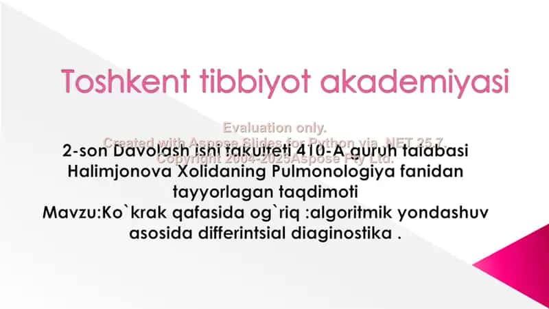 Pulmonologiya fanidan tayyorlagan taqdimoti